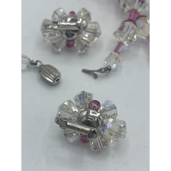 Vintage Vendome Aurora Borealis Crystal Fuschia Metal Necklace Earring Set Rare - Picture 12 of 15